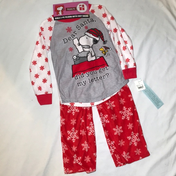 NWT Snoopy Pajama Set w Socks Fleece XS - Picture 1 of 5